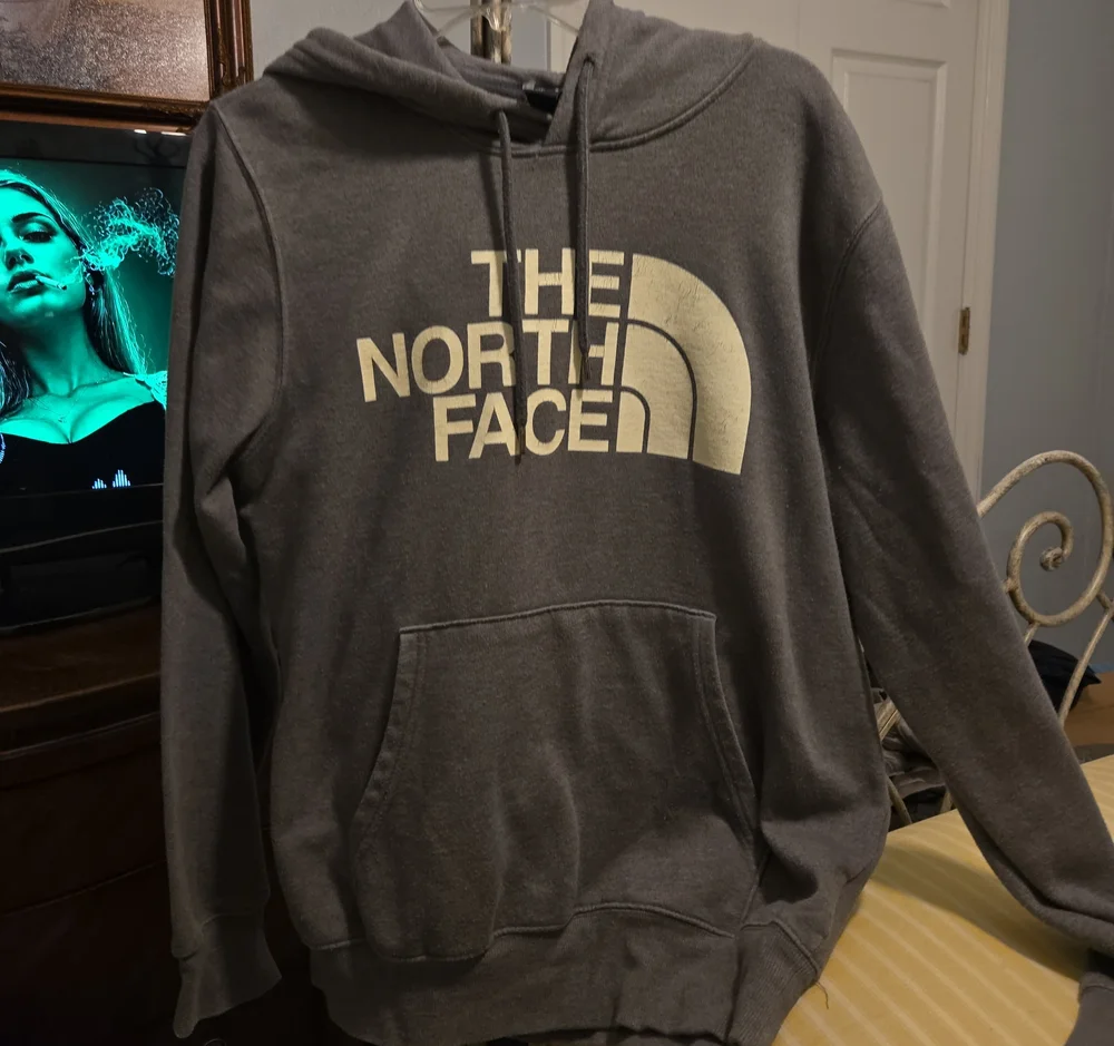 The North Face Charcoal Gray Hoodie with Cream Logo